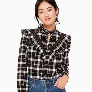 Kate Spade Flannel Black and White Plaid Top